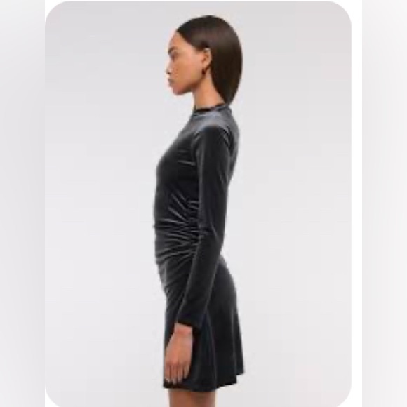 Abercrombie & Fitch velvet black long sleeved ruched dress LP bodycon cocktail - Picture 1 of 6